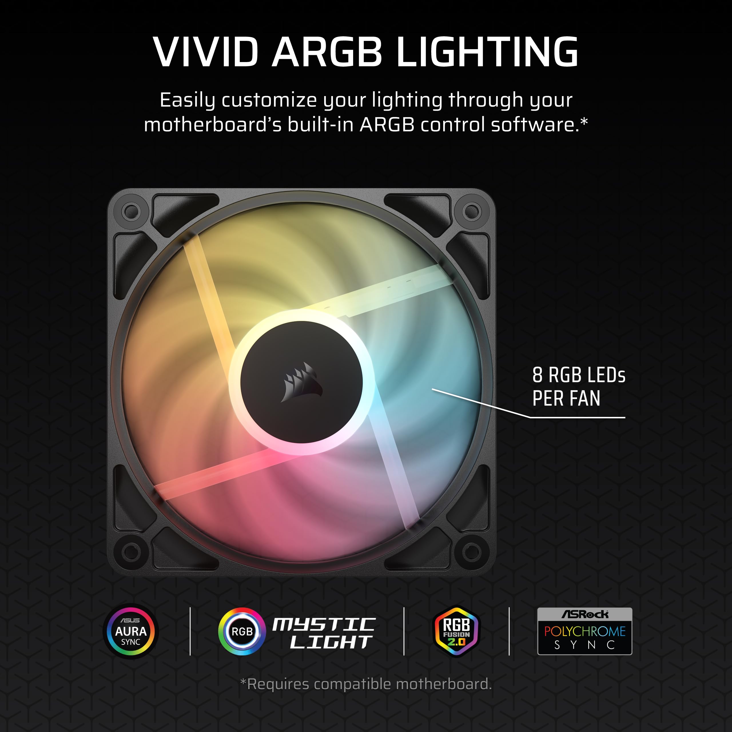 CORSAIR RS120-R ARGB 120 mm PWM Wentylatorów o Odwróconym Przepływie – Odwrócone Łopatki Wentylatora, 8 Diod LED RGB — Wysokie Ciśnienie Statyczne, Tryb Zero RPM – Zestaw Potrójny – Czarny