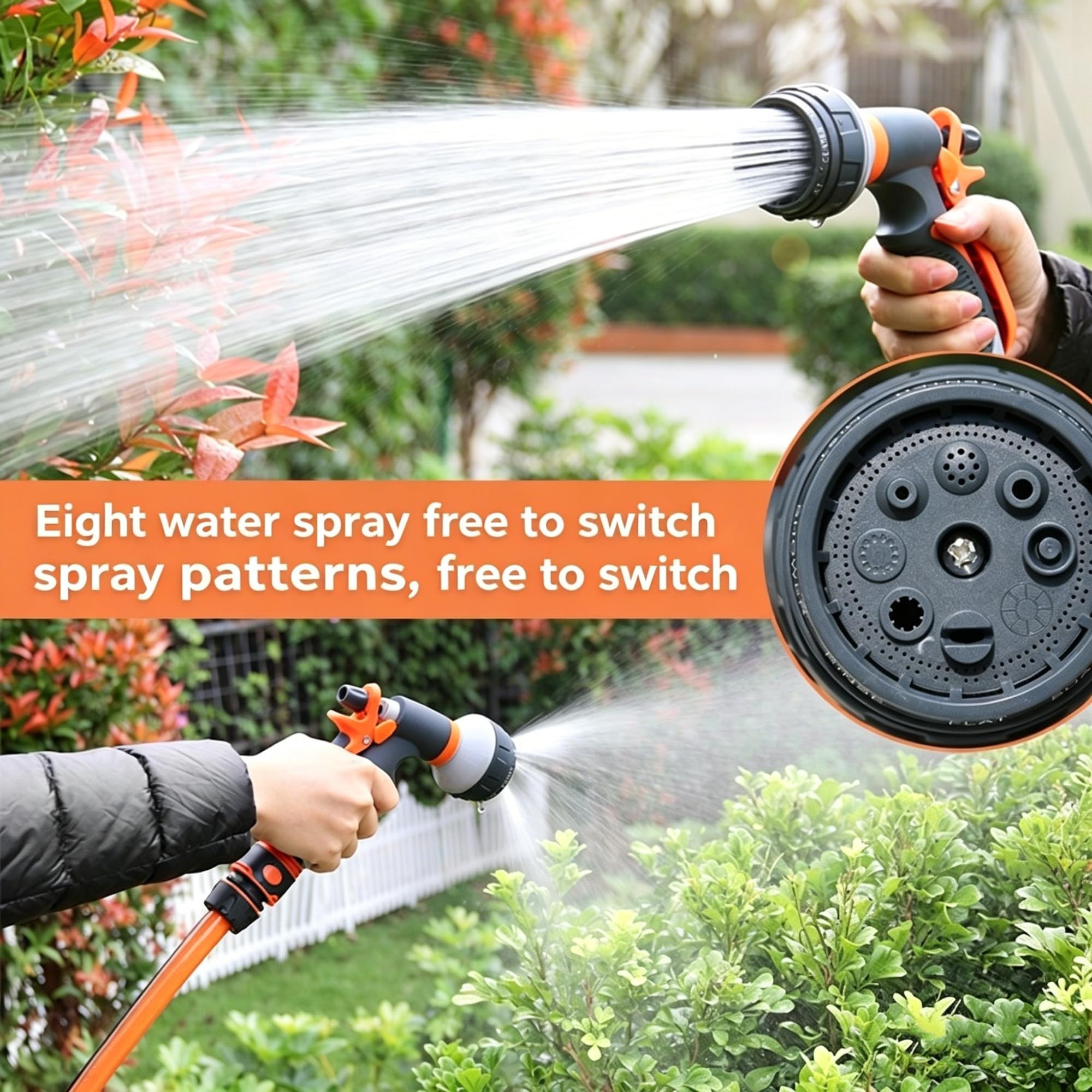 Boquilla de manguera de agua de alta presión, pistola de pulverización de 8 patrones para patio al aire libre, riego de flores, lavado y limpieza de coche, pulverizador de agua de mano con agarre
