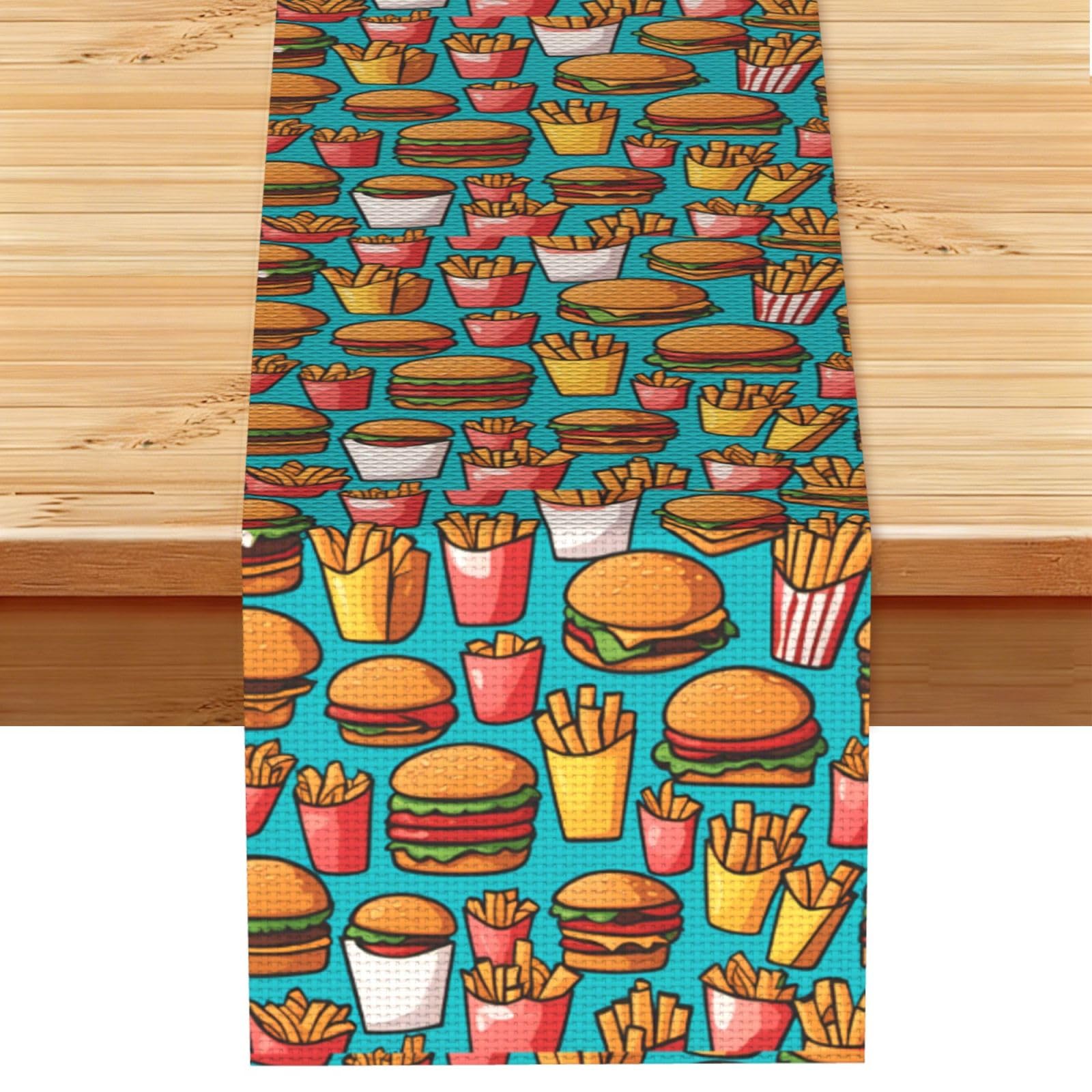 cartoon burger fries Table Runner 13x72 Inch Dining Decor