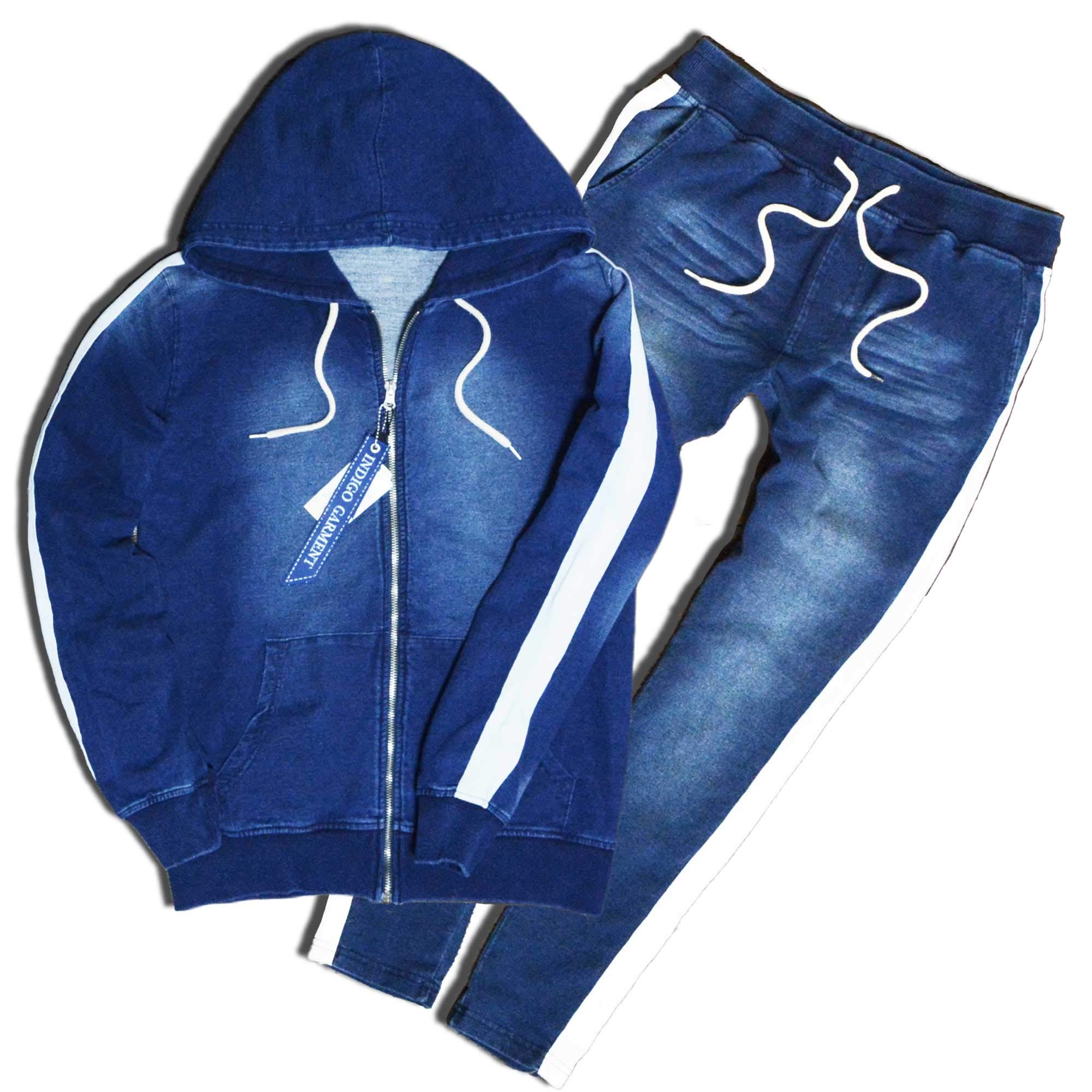 [slow&easy] １本ライン カットデニムセットアップ ジップパーカー ジョガーパンツ 《カジュアルファッション スポーティーファッション 西海岸》