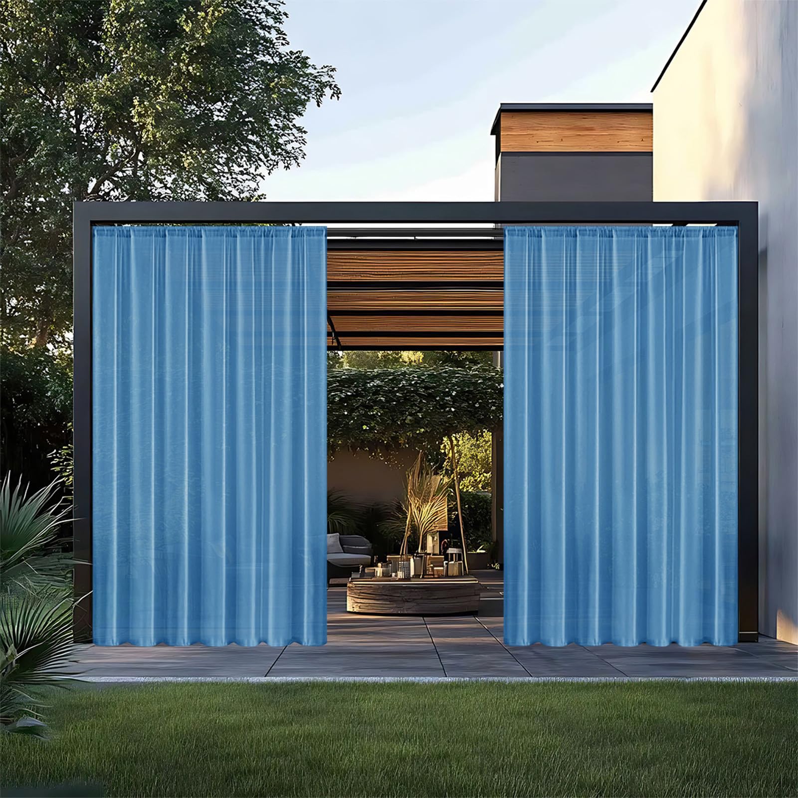 Waterproof Outdoor Curtains,Outdoor Patio Curtains Waterproof with Rod Pocket 2 Panels 52x83Inch, Windproof Weatherproof Porch Curtains for Apartments,Porch, Gazebo, Pergola (Blue)