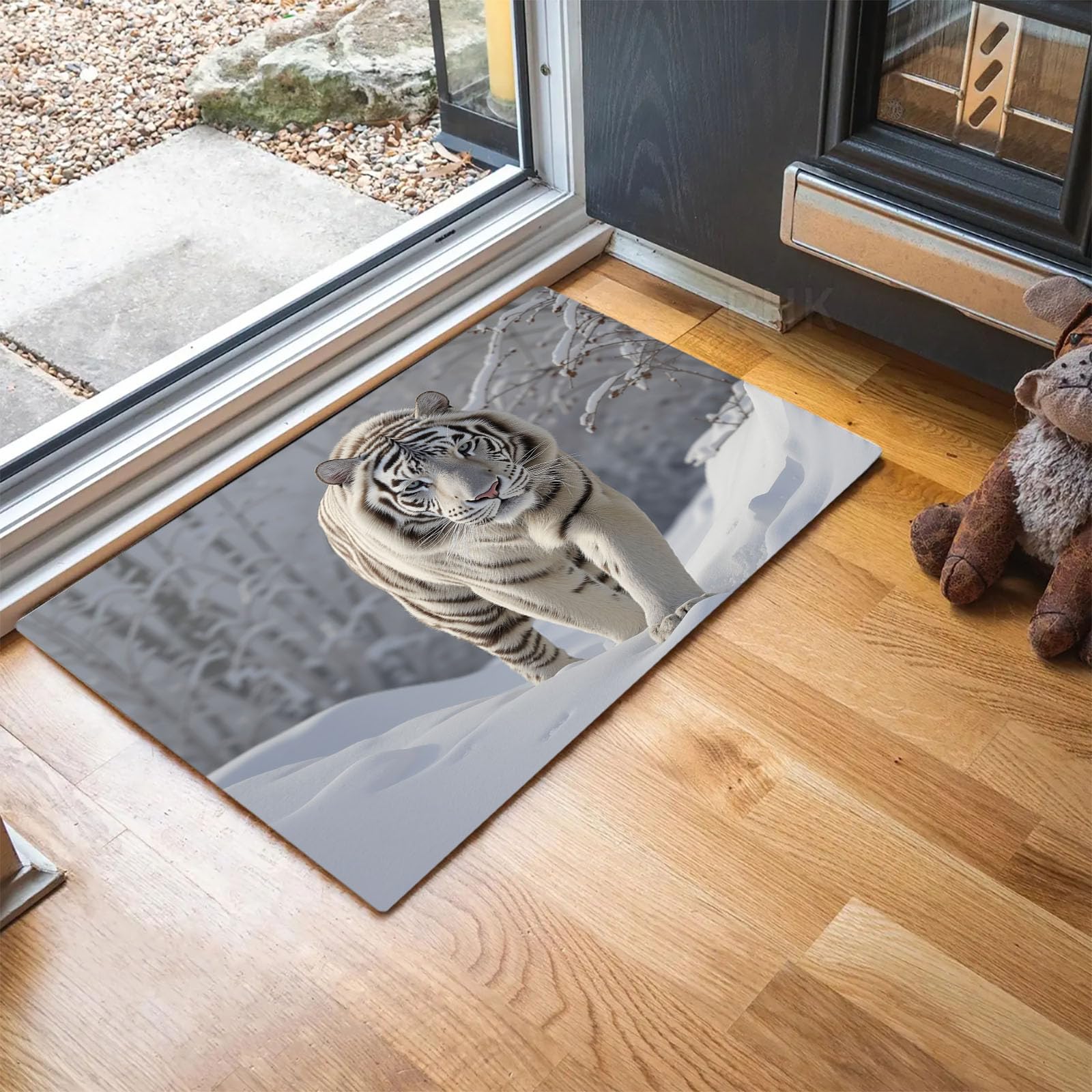 Felpudo antideslizante lavable gris para evitar resbalones con una alfombra suave de entrada