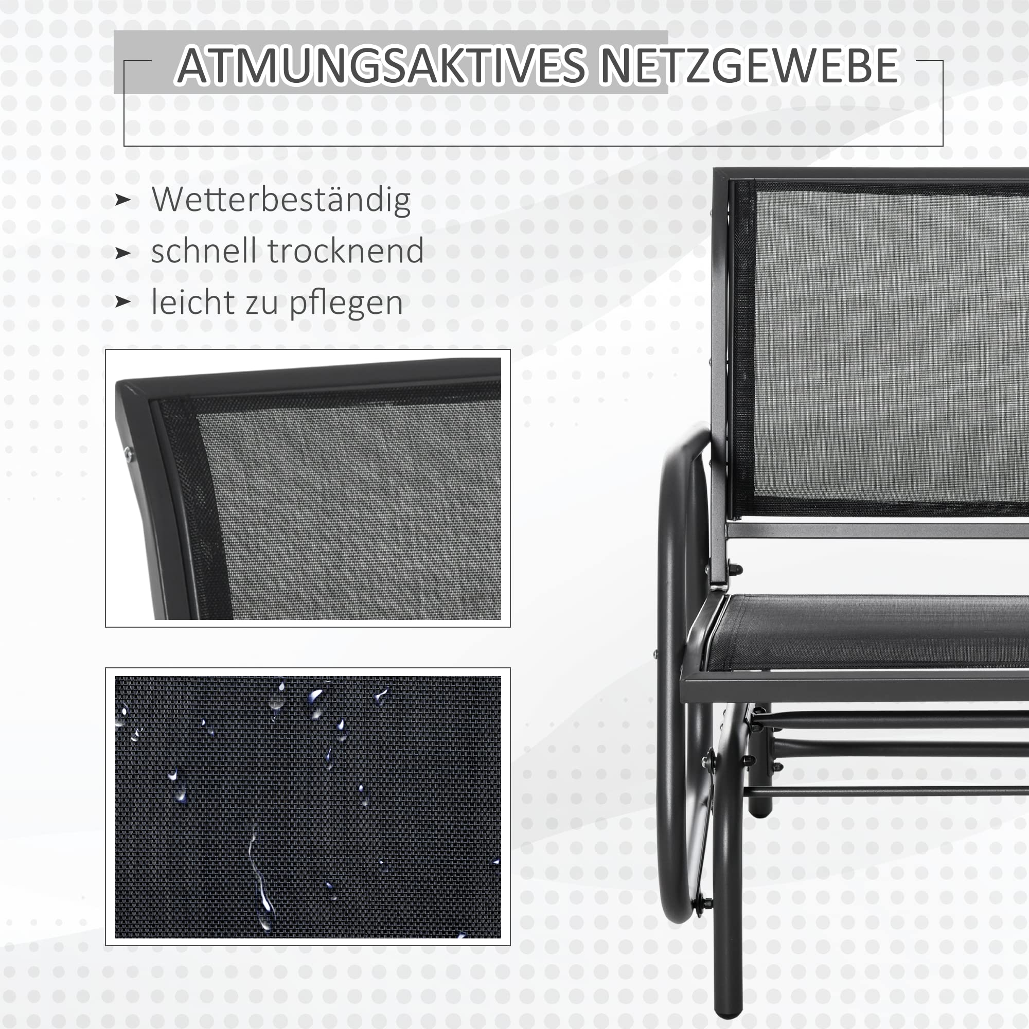 Outsunny Schommelstoel Tuin Tuinstoel Relax Stoel Tuinschommel Metalen Schommelstoel voor Terras Balkon Mesh Zwart 75 x 66 x 85 cm
