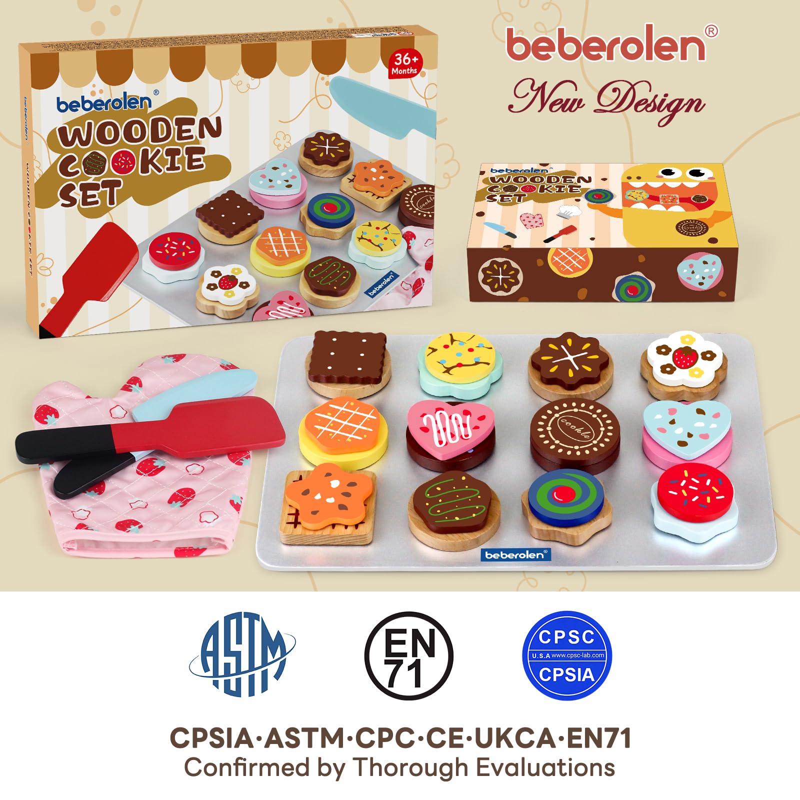Beberolen Drewniana zabawka kuchenna, 30 sztuk talerzy i naczyń, zabawkowe akcesoria kuchenne, zestaw do herbaty dla maluchów, zestaw garnków i patelni dla dzieci, Zabawki do odgrywania ról