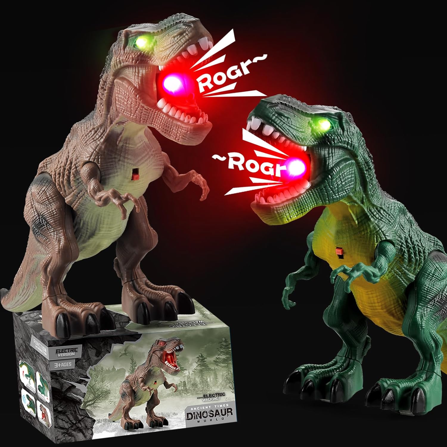 2 Pack Dinosaur Toys, Electric Walking Dinosaurs Toys for Kids 3-5 5-7 with LED Lights & Sounds & Roaring, Robot Dinosaur Figures for Boys Girls Party Favors & Birthday Gifts