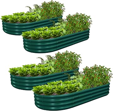 4 Pack 6x3x1FT Galvanized Raised Garden Bed Large Metal Planter Box Kit Elevated Raised Garden Planters for Outdoor Plants, Green