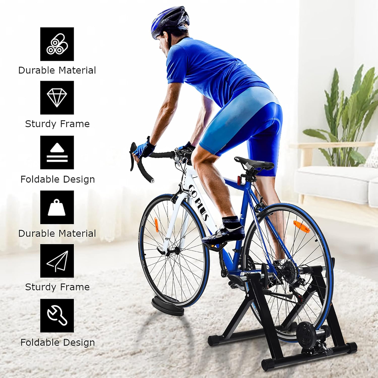 DORTALA Indoor Bike Trainer Stand, Portable Steel Trainer Stand w/ 8 Levels Resistance, Cycling Training Stand w/Fluid Flywheel for 26-28 Inch Mountain/Road Bike, Quick Release & Double Locking