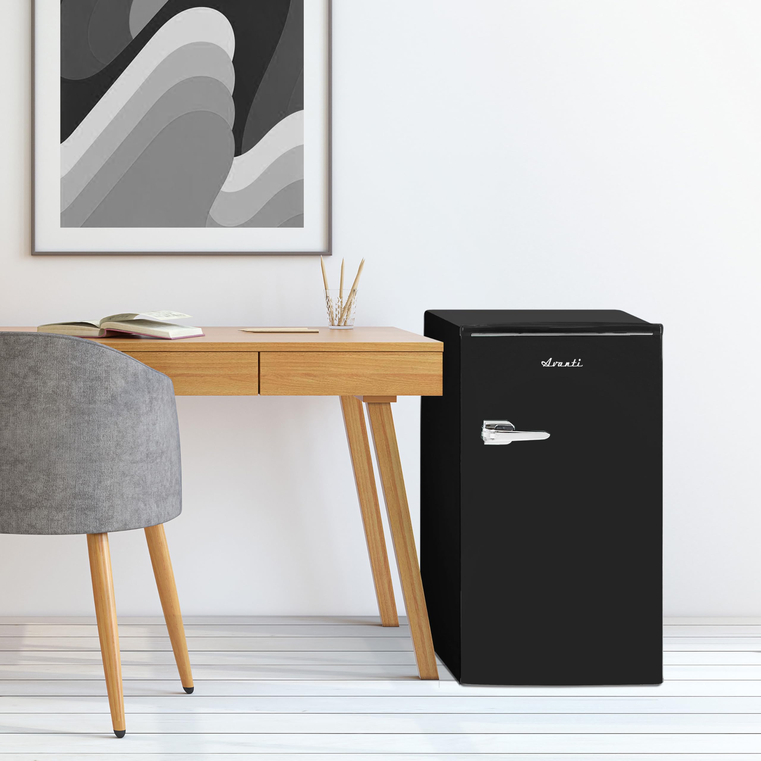 Mini refrigerador compacto de diseño retro para oficina en casa o dormitorio, cuenta con estantes de vidrio extraíbles de una sola puerta, descongelación manual y control de temperatura 2