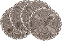 Vista 62 de SHACOS Juego de 6 manteles individuales redondos trenzados de 15 pulgadas antideslizantes resistentes al calor de algodón y poliéster, alfombrillas