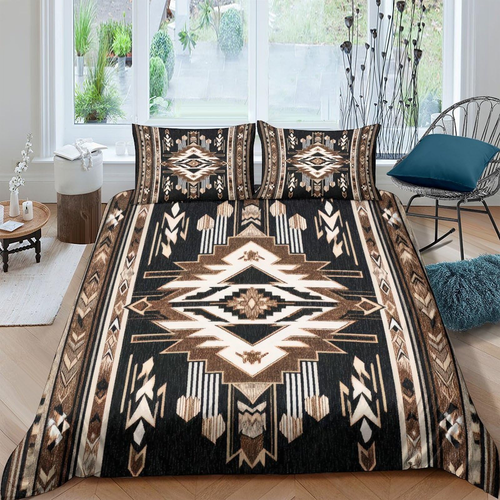 Ctjqhvkz Style-5 3D Printed Tribal Geometric Fitted Sheet Microfiber Soft Breathable Aztec Pattern Bed Cover For Bedroom Guestroom Decor Single（135X200cm）