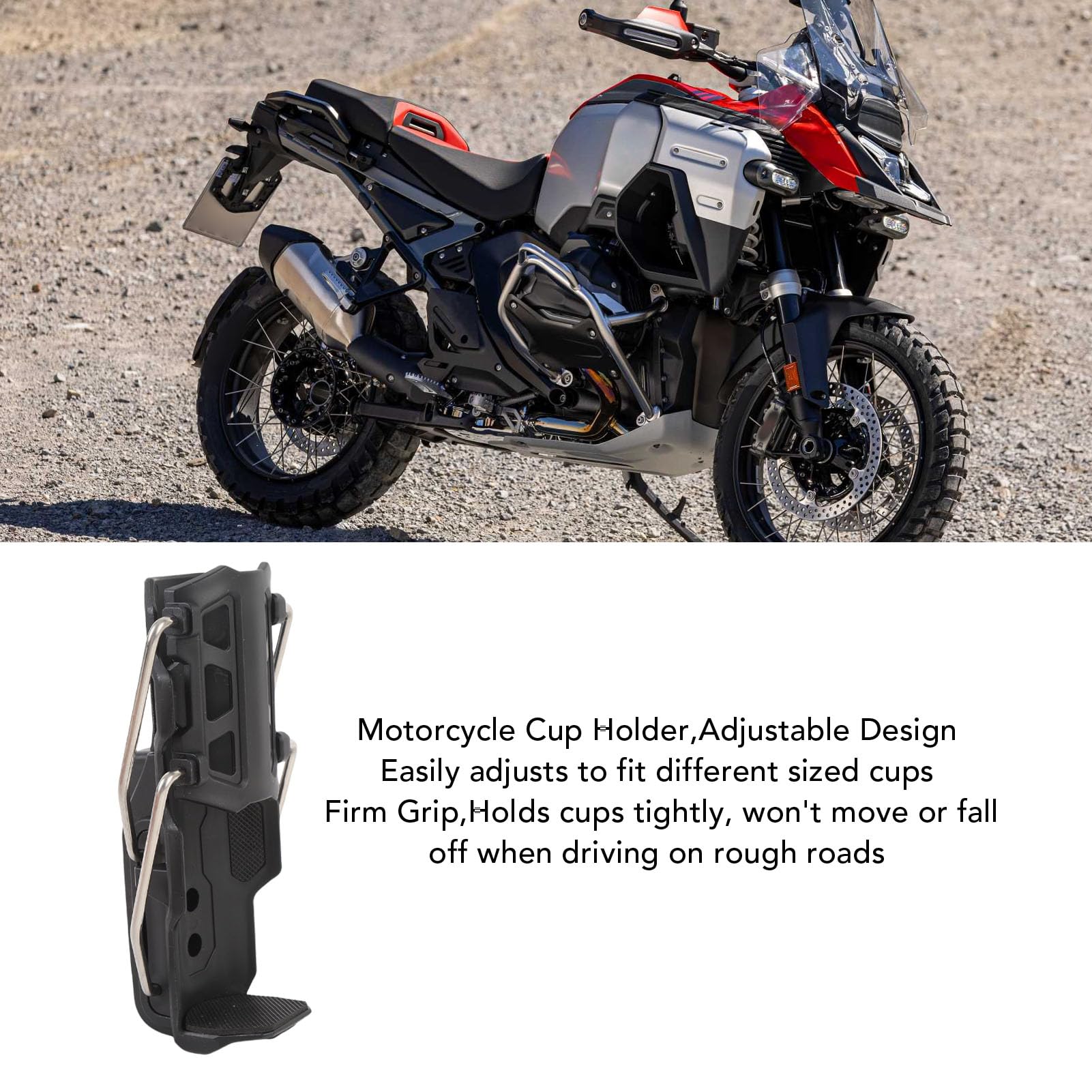Portabicchieri per Moto, Portaborraccia Regolabile per Tazze 32-80 Mm, Universale, con Attacco per Manubrio 22-25 Mm.