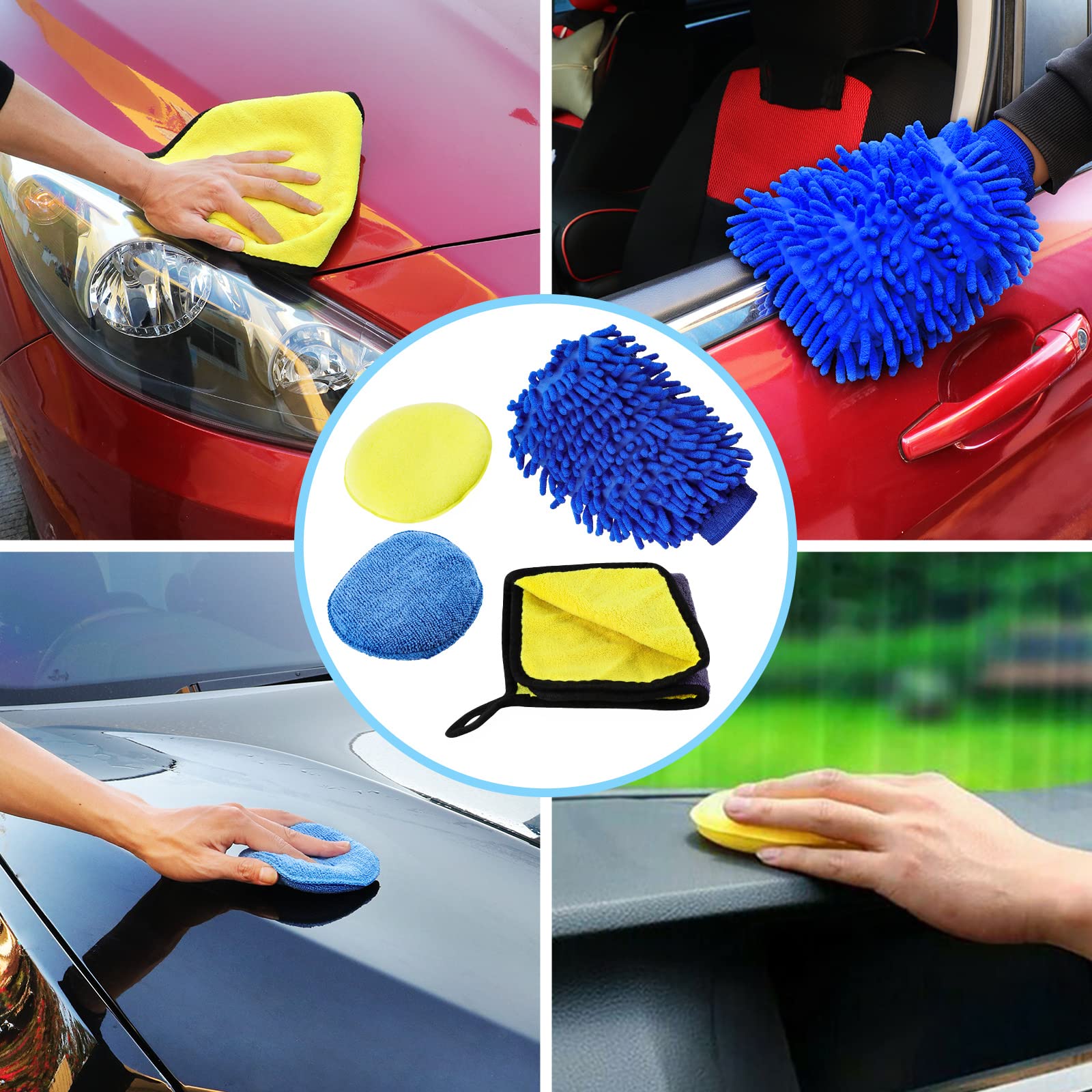 Set 2 Brosses Jantes Voiture - Gant Microfibre Et Brosse Longue Pour Nettoyage Roues Et Carrosserie