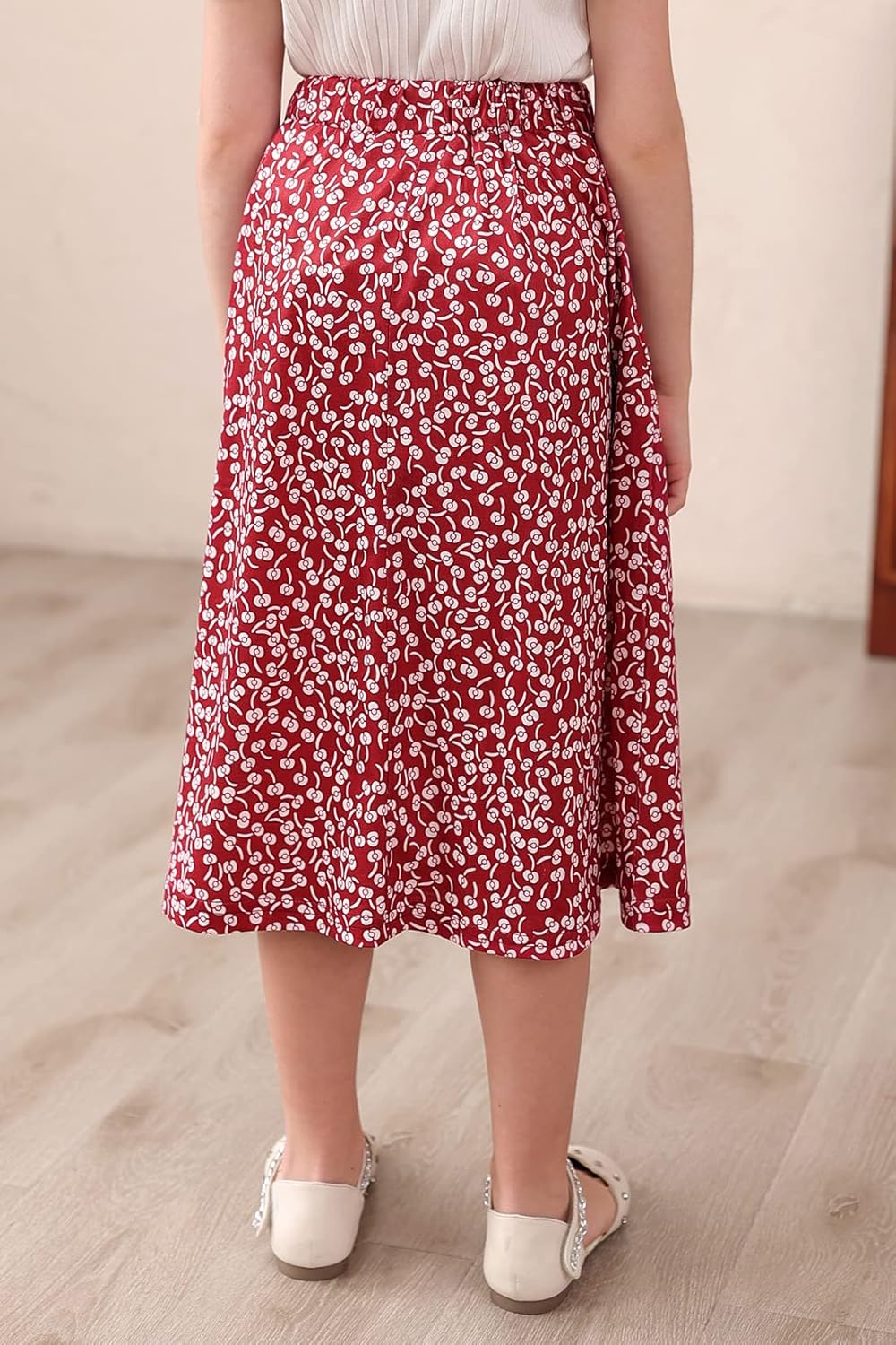 GORLYA Girls Boho Casual Elastic High Waist Tiered Ruffle Hem Long Swing Maxi Skirt 4-14T - Image 2