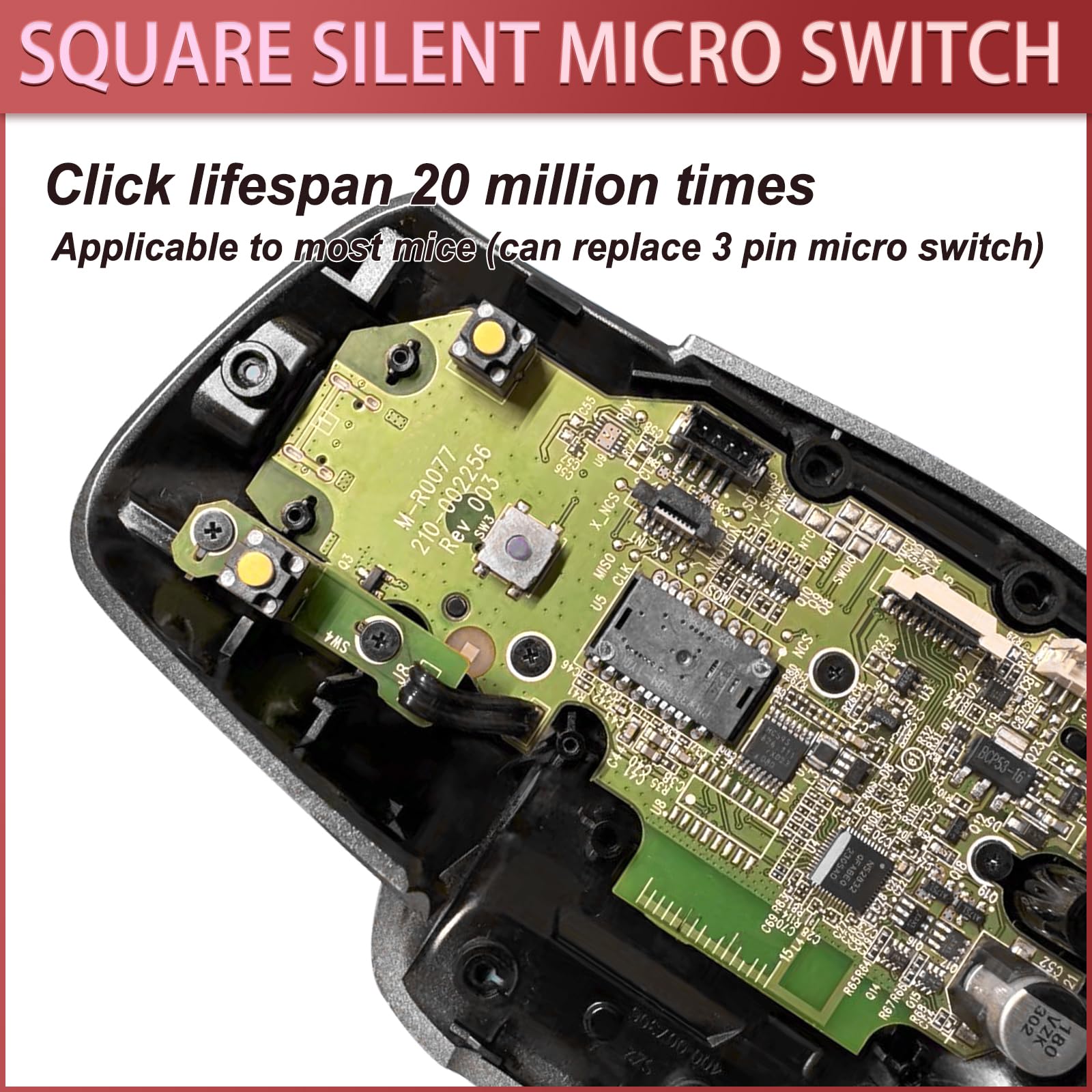 RUNJRX 6 peças Kailh Silent Mouse Micro Switch 6 * 6 * 7,3 mm