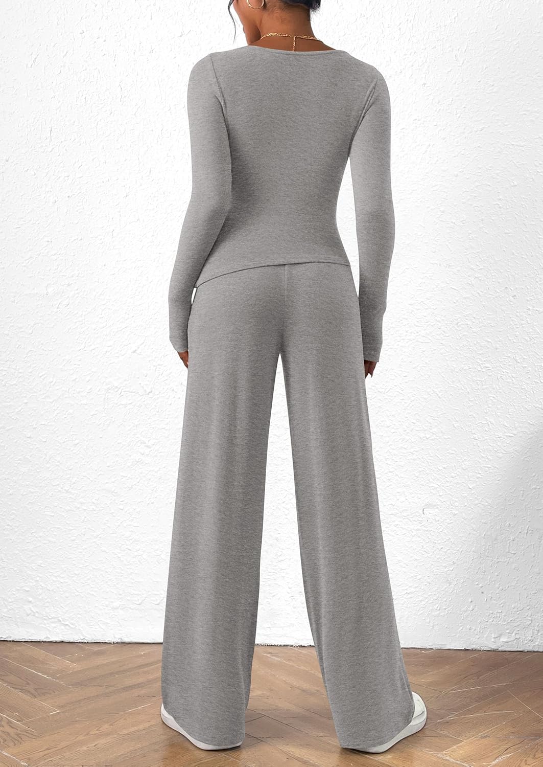 PRETTYGARDEN Women's 2 Piece Lounge Sets Asymmetrical Long Sleeve T Shirt Wide Leg Pants Casual Outfits Tracksuit - Image 2