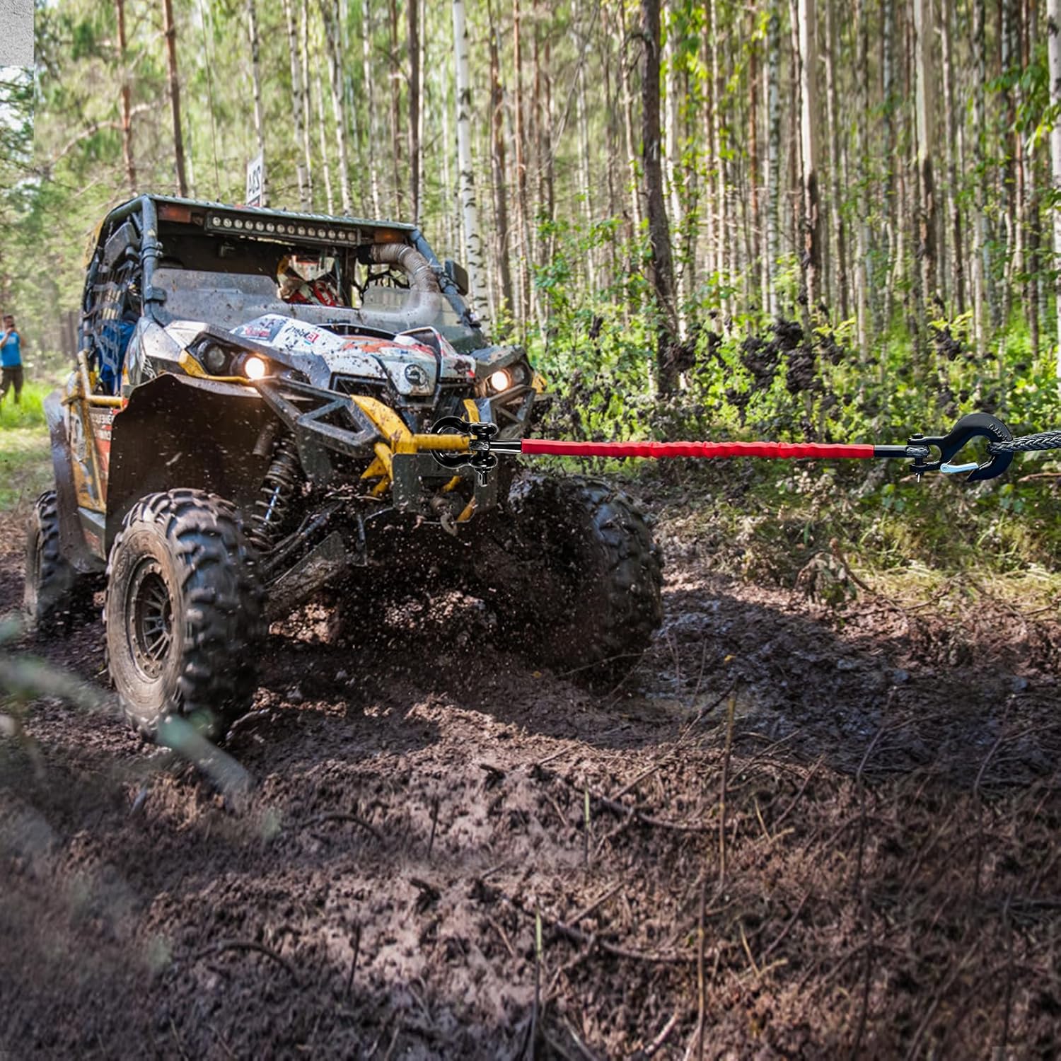 4FT Recovery Strap ATV UTV 18000lb with D Ring Shackle and Winch Hook Synthetic Tow Recovery Rope with Loops Premium Mudding Accessories