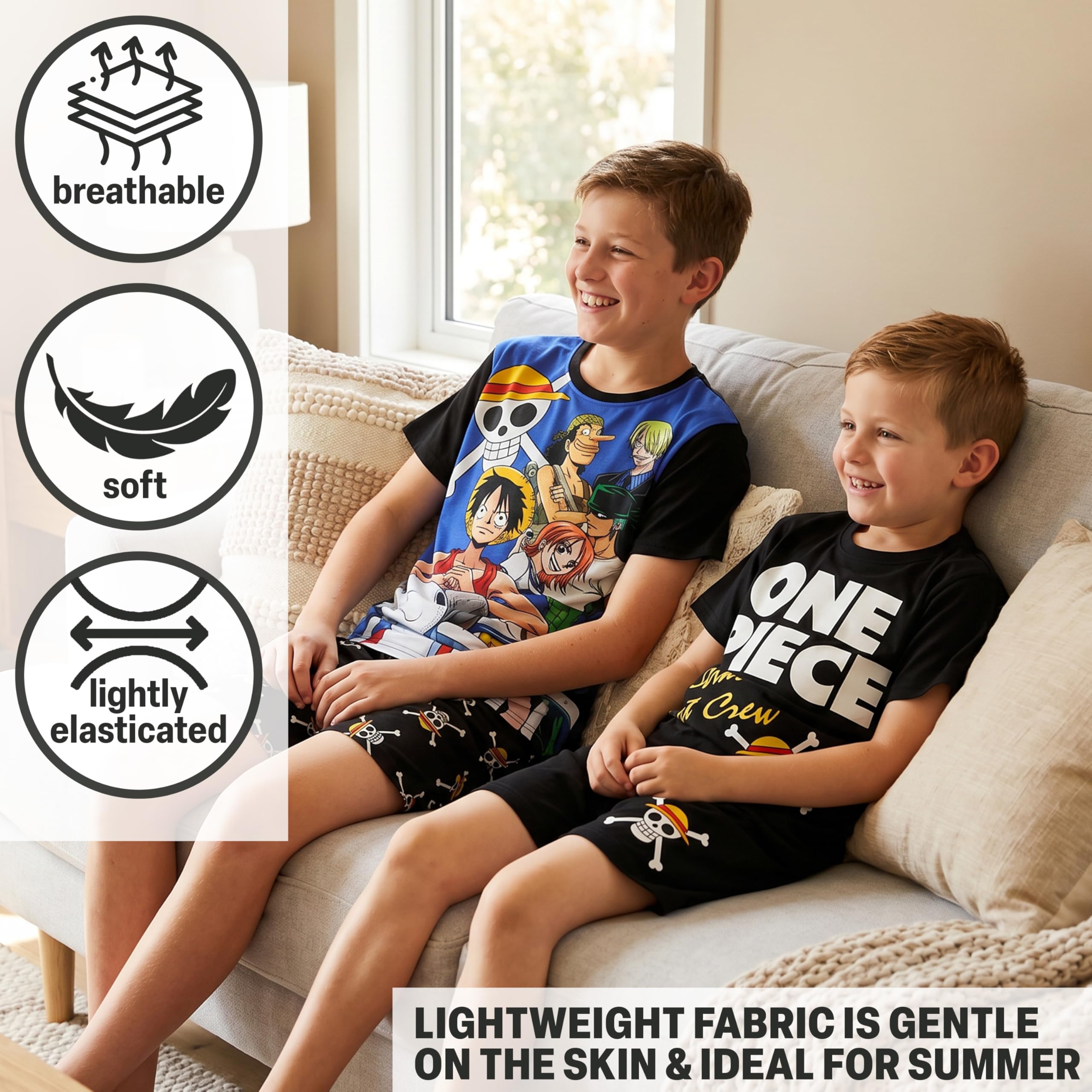 Get Trend One Piece | Dragon Ball Z Ensemble Pyjama Enfant Garcon, Lot de 2 Été avec T-Shirt Ras du Cou Manche Courte et Short Pyjama, Anime Merch Cadeau Garcon