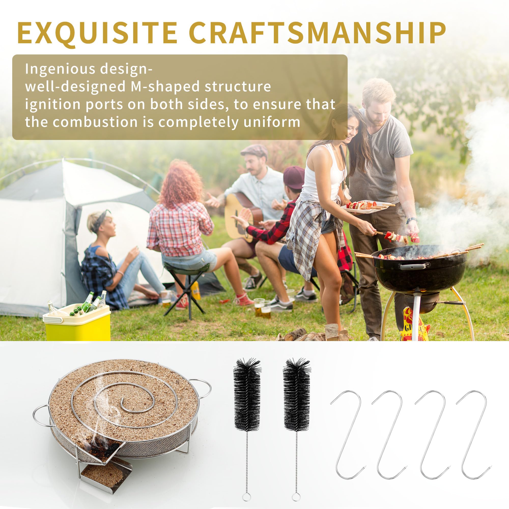 Set da 7 Pezzi Affumicatore Barbecue Portatile,Durevole,Generatore Fumo Freddo con Manico,Con 2 Spazzola, 4 Ganci,per griglie, affumicatori e forni per affumicatura, riutilizzabili