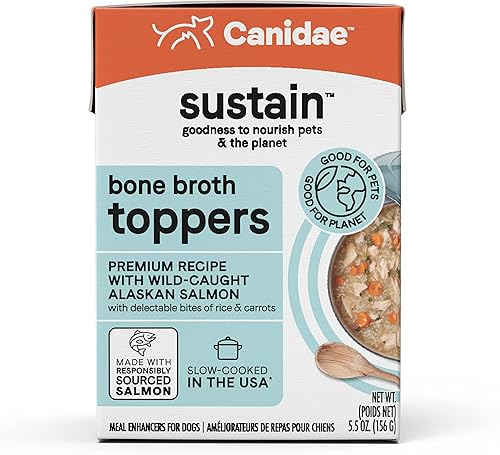 CANIDAE Sustain Bone Broth Toppers - Decoración prémium para perro con salmón capturado en la naturaleza, 5.5 onzas (caja de 12)