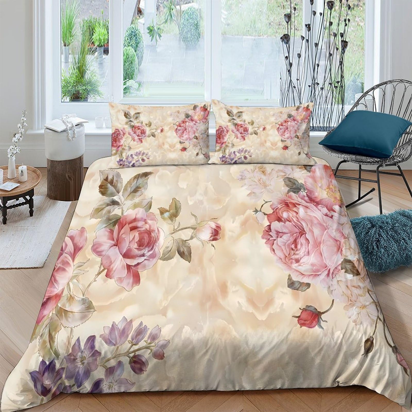 Ctjqhvkz Style-10 3D Printed Vintage Floral Fitted Sheet Microfiber Soft Pink Peony Mattress Cover For Bedroom Guest Room Dustproof Decor Single（135X200cm）
