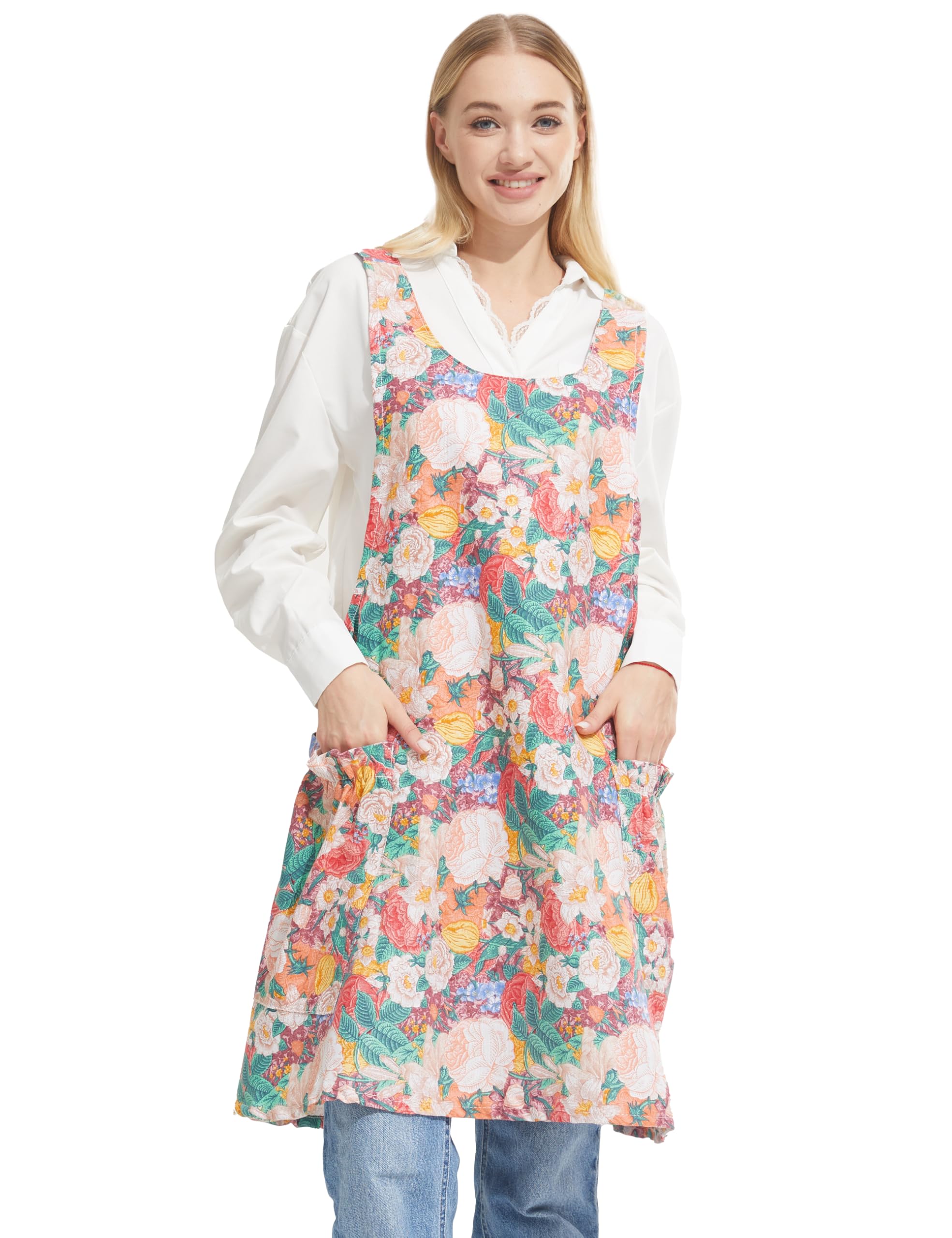 Cozy Adjustable Cross Back Aprons for Women with Pockets Cotton Linen Cooking Kitchen Baking