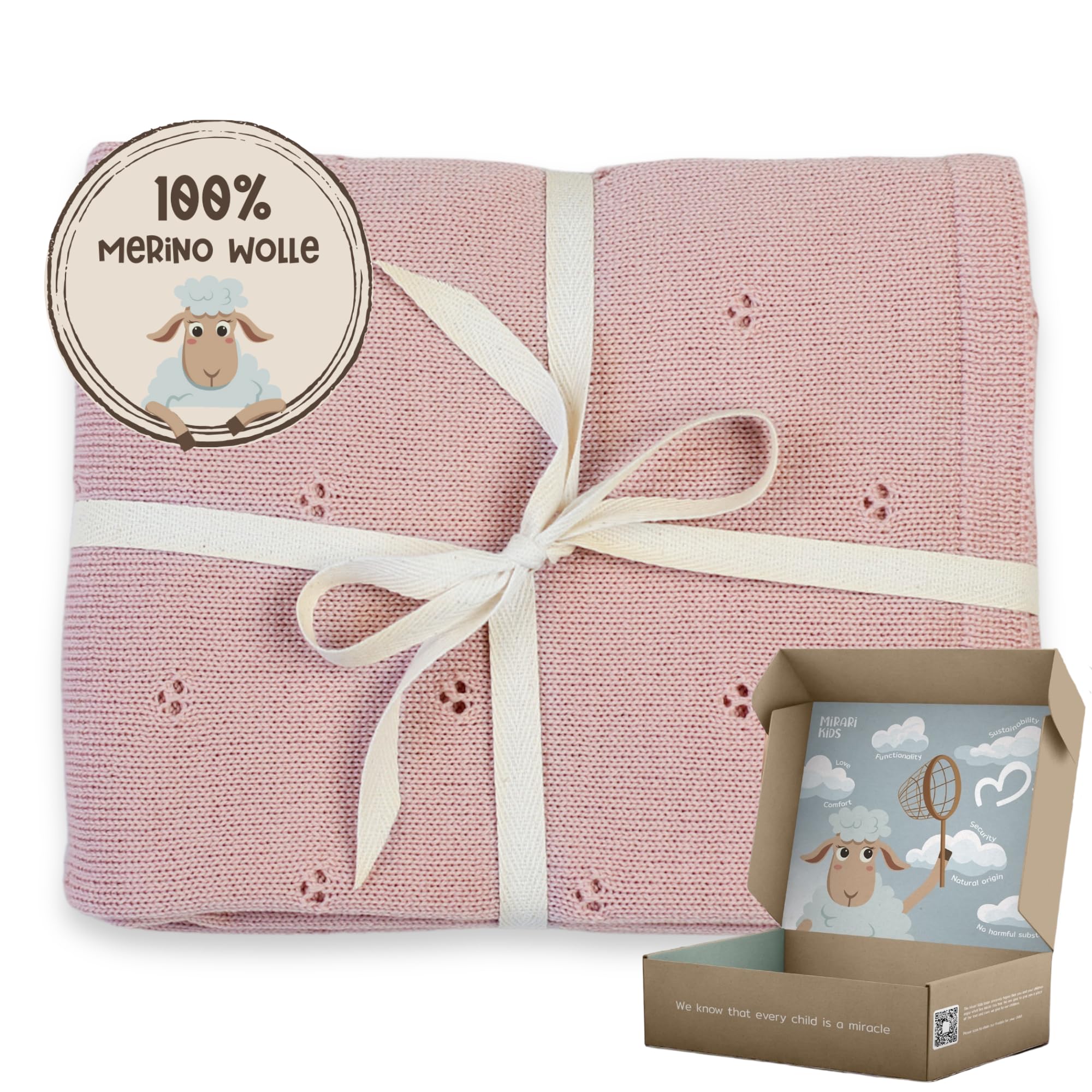 Babydecke 100% Merino Wolle I Baby Erstausstattung Neugeborene I Babydecke Winter 75 x 100 cm I Einschlagdecke babyschale Winter I Merino Decke I Wolldecke mit Geschenkbox