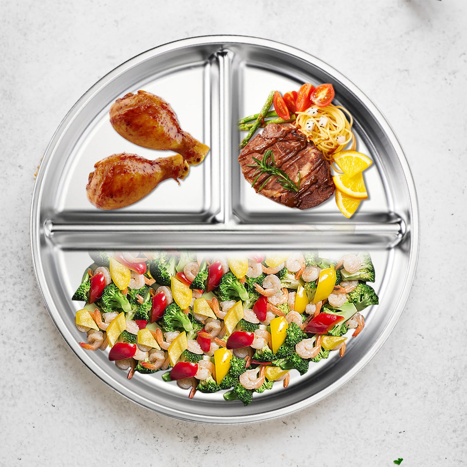 Bariatric Set di 2 piatti a scomparti per bambini, in acciaio inox, 23 cm, per pranzo e campeggio