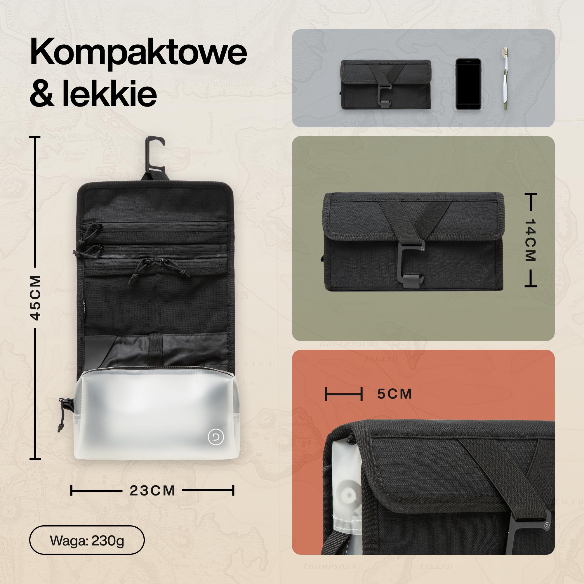 TRAVEL DUDE Składana kosmetyczka dla kobiet i mężczyzn – kosmetyczka do zawieszenia, płaska torba na pranie i mała kosmetyczka, torba pod prysznic, na kemping z workiem o pojemności 1 litra, bagaż