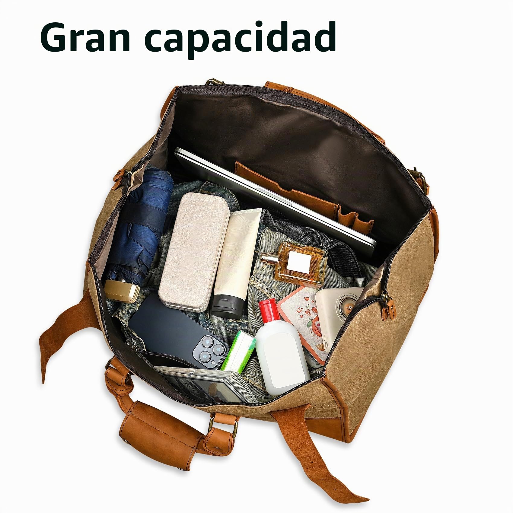 Lona Impermeable + Cuero -Maletas de Viaje -Bolsos- Bolsa de Equipaje -Maleta -Fin de Semana -Bolsa de pernoctación -para Hombres fb8151