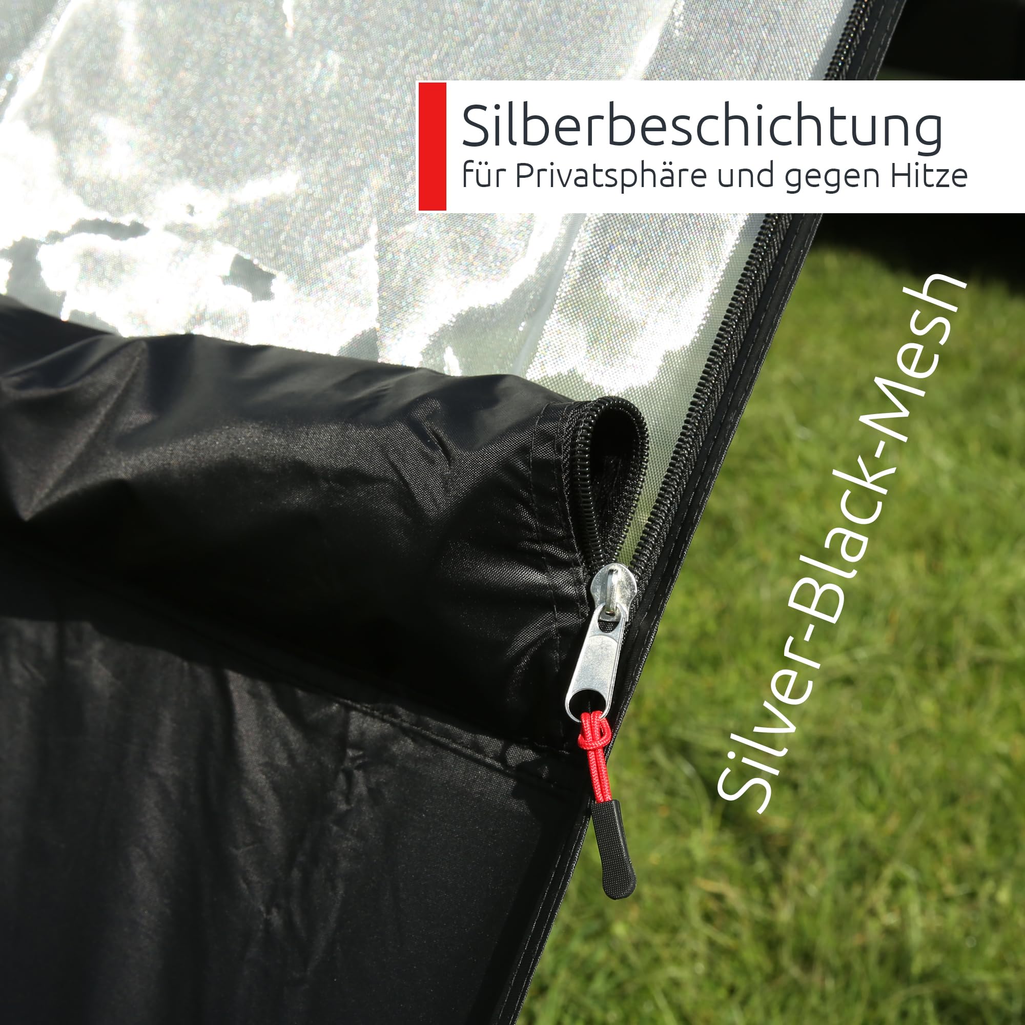 your GEAR Phoenix Sun & Rain 2,4 x 2 m - Markisenvorderwand mit Cover und innovativem Silver-Black-Mesh