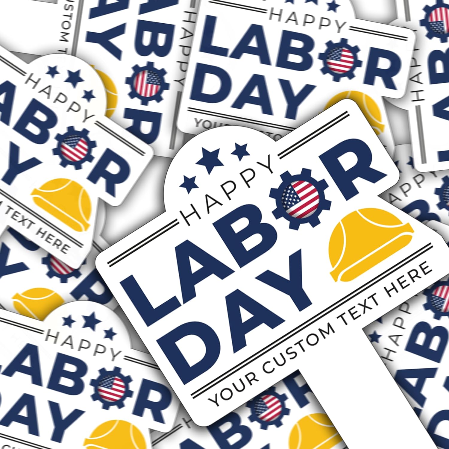 VictoryStore Custom Labor Day Cupcake Toppers - Personalized Happy Labor Day Treat Picks, Solid Plastic, 2.5x3.75 Inches (Happy Labor DAY, 25, Count)