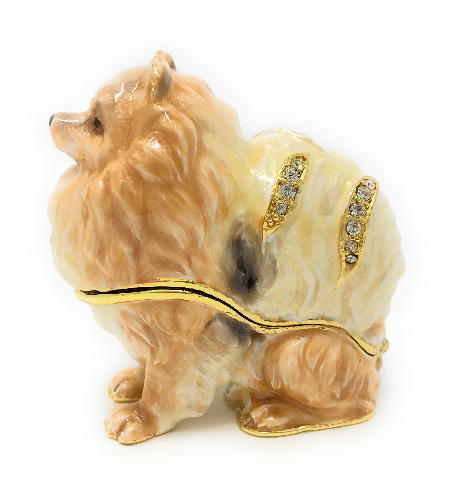 Enameled Pomeranian Dog Trinket Box, Accented with Austrian Crystals, 2 Inches Tall