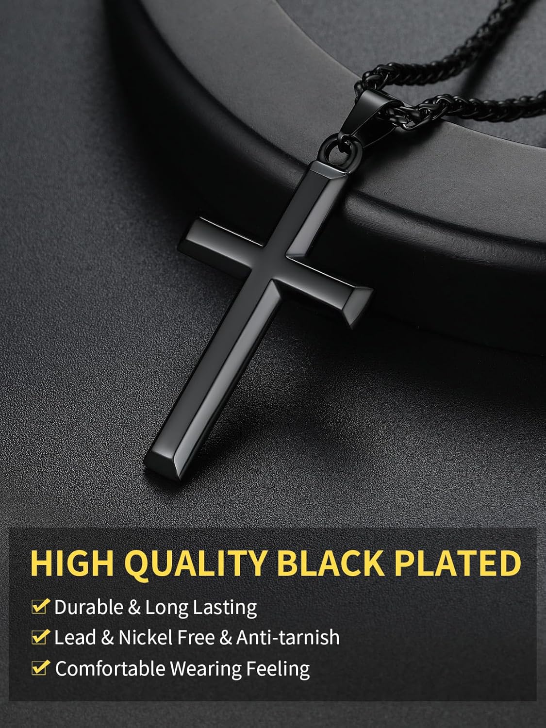 ChainsHouse Cross Necklace for Men, Black/18K Gold Plated/Stainless Steel Christian Jewelry Cross Pendant Necklace for Men, with Gift Box - Image 4