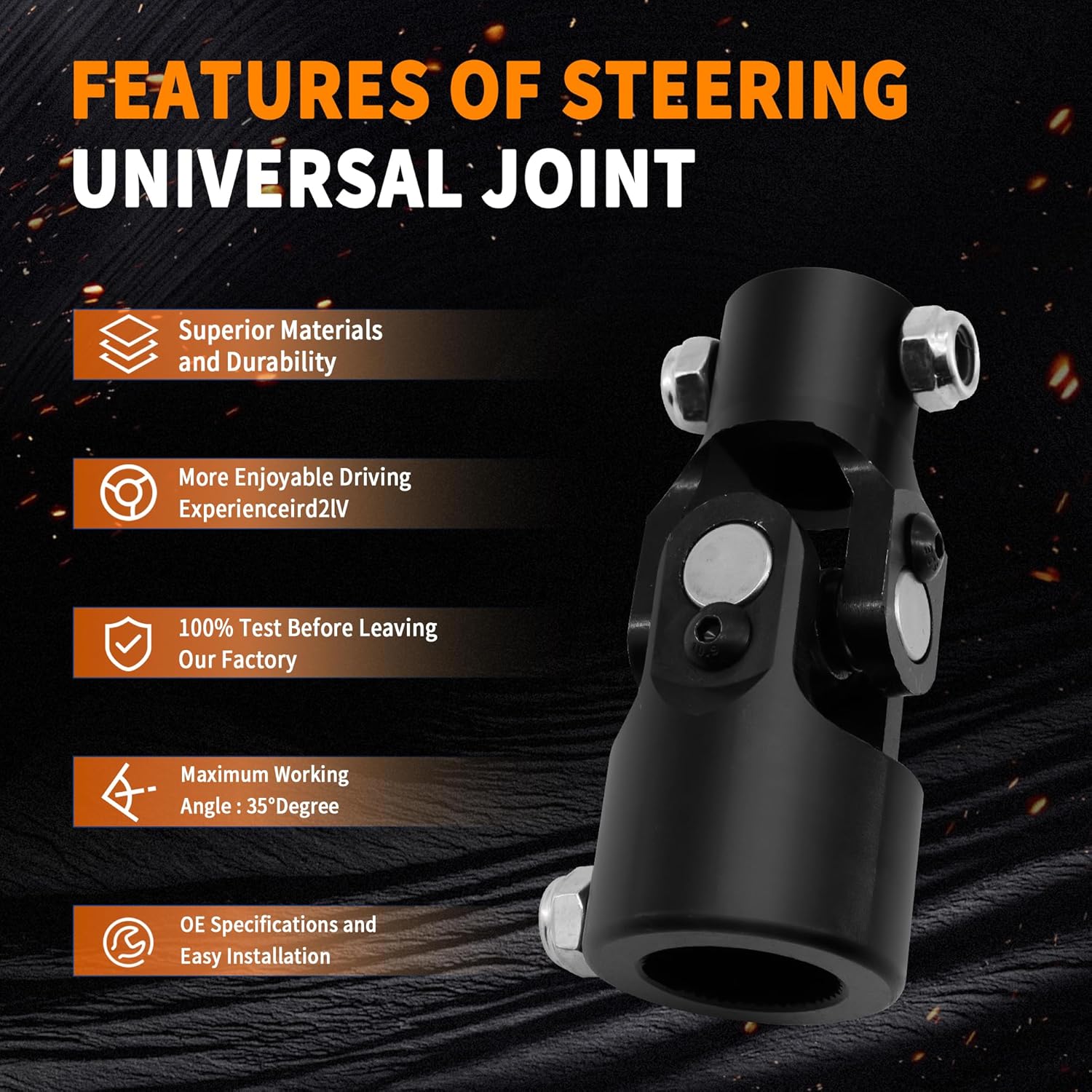 1"-48 Spline X 3/4" DD Black Steering Universal Joint Single U Joint Shaft,Total Length: 96mm (3-3/4")
