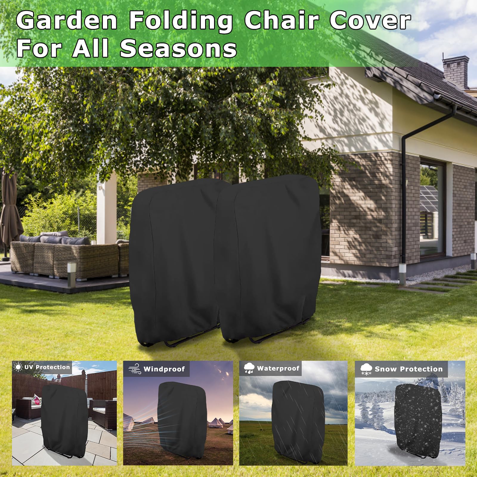 Housse de Protection pour Chaise Longue Pliante Oxford Coupe-Vent Anti-UV Imperméable Noir