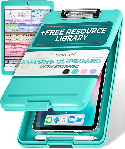 Tribe RN Portapapeles de enfermería con almacenamiento, edición enfermera con acceso rápido a referencias médicas., Verde azulado