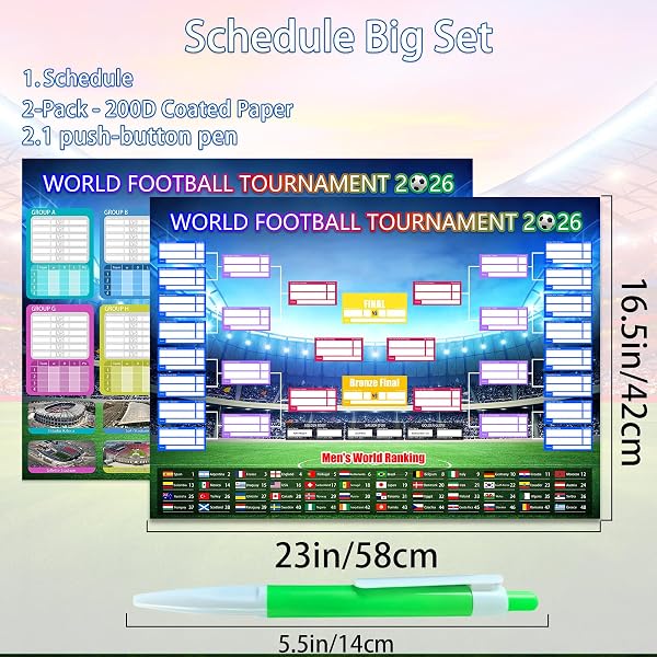 2PCS World Cup Football 2026 interactive Foldable Poster Handwritten Watercolor Pen Team Information and World Cup Football Match Schedule Chart Bedroom Gymnasium Wall Display Fan Poster Gift 58x42cm - 2