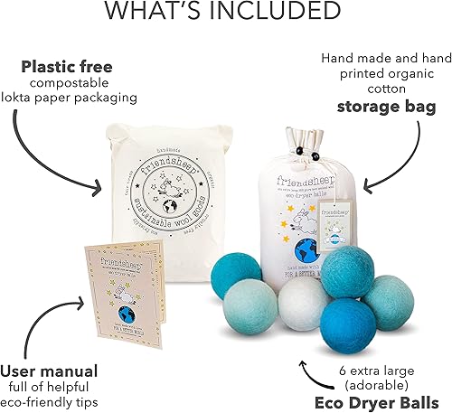 Miniatura 4 de Friendsheep Bolas secadoras de lana, suavizante orgánico reutilizable alternativo para la lavandería, hecho a mano, comercio justo, hipoalergénico,