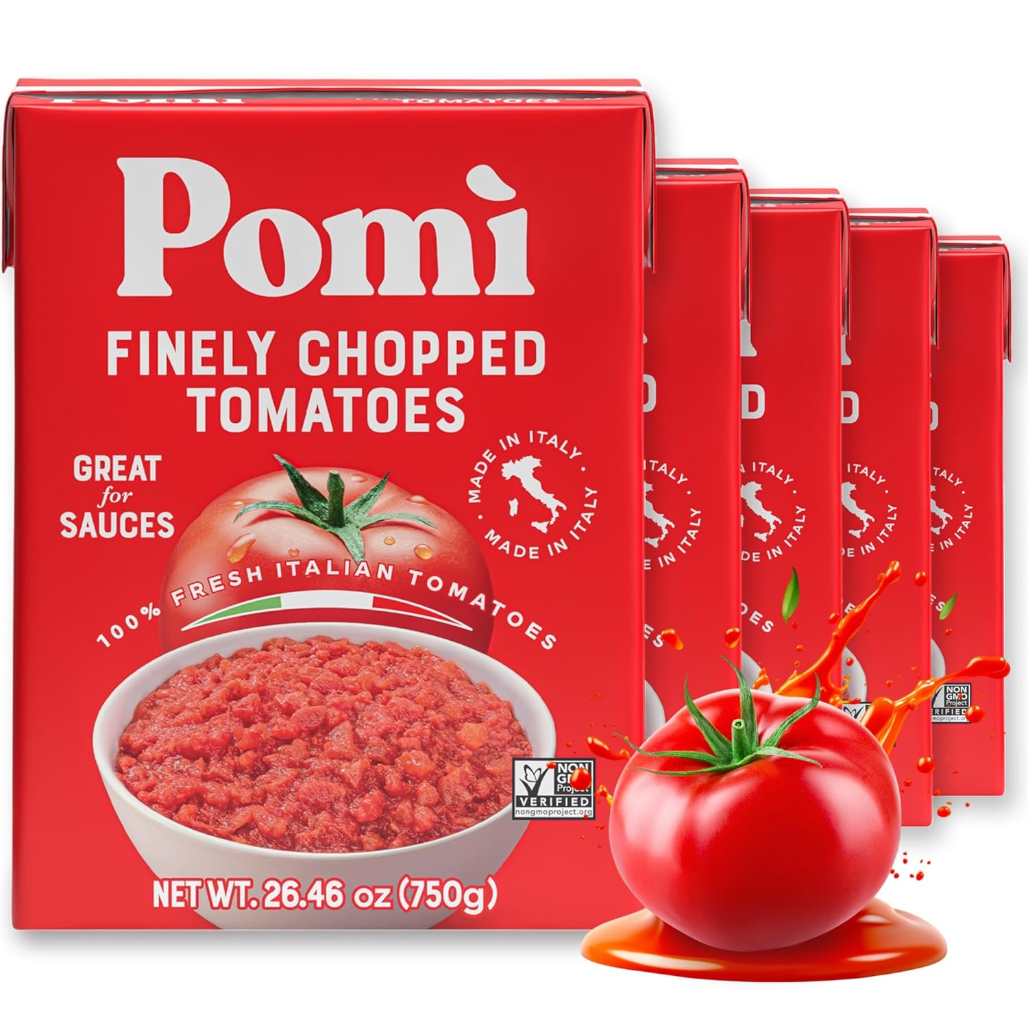 Pomì Finely Chopped Italian Tomatoes 26.46oz (Pack of 12) - 100% Fresh Flavor in BPA-Free Carton - Perfect for Sauces, Pasta, Pizza & More, Non-GMO, Gluten-Free, Clean Eating Canned Alternative