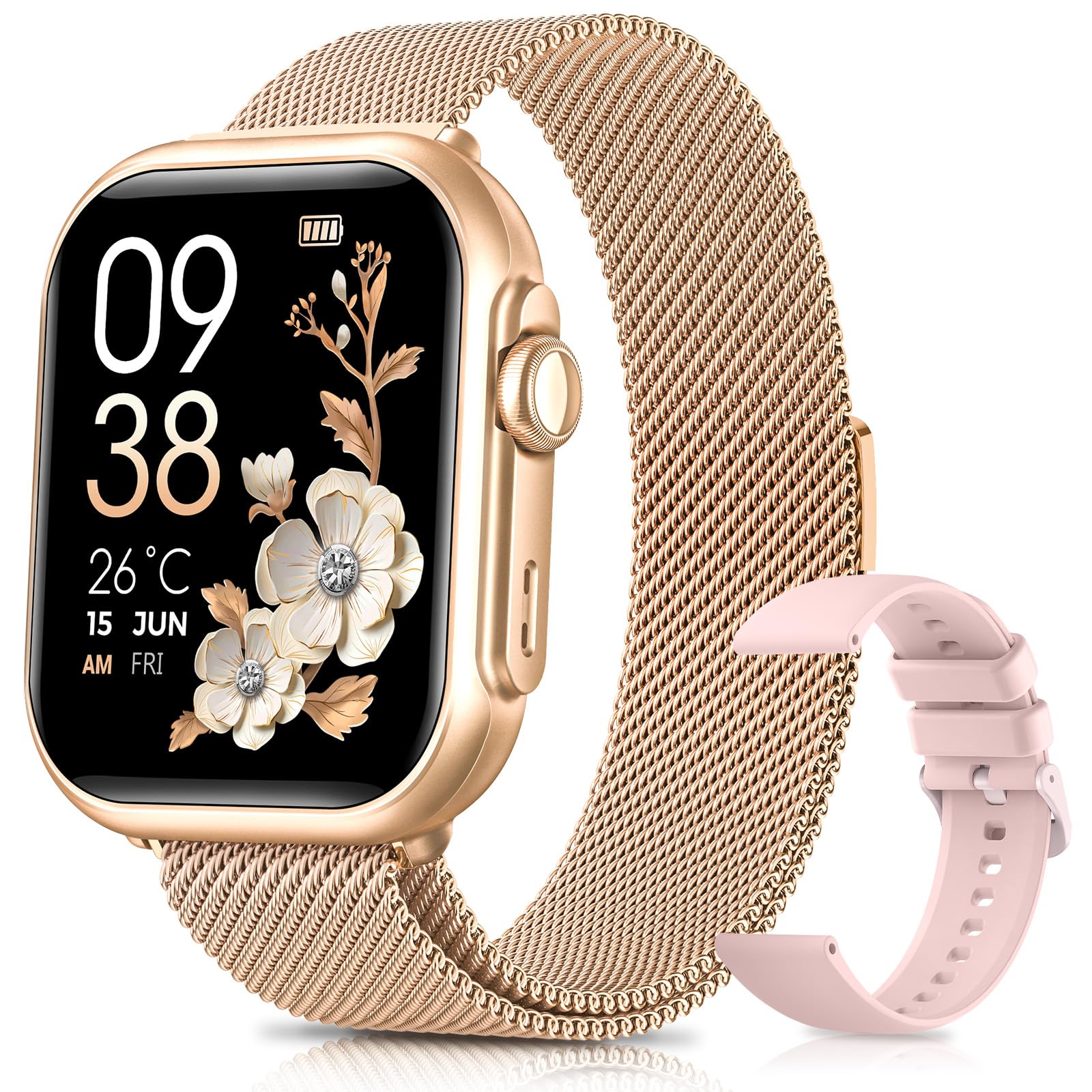 Oliimptek Smartwatch Donna con 100 Giorni, 1000mAh Batteria, 1.83” HD Orologio Fitness con Frequenza Cardiaca, SpO2, Sonno, 120+ Sport Smartwatch con Chiamata, Notifiche Messaggi iOS Android Oro Rosa