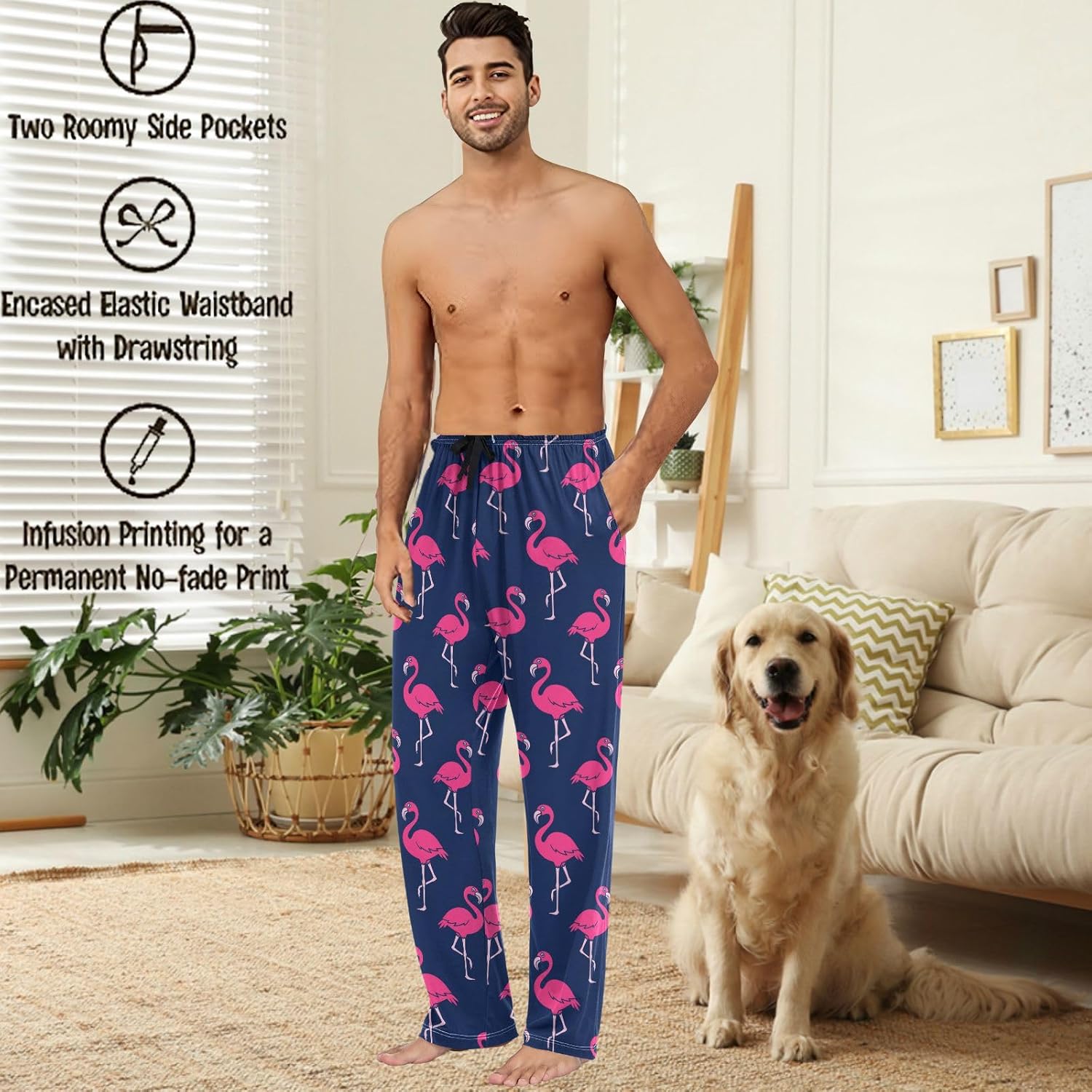 visesunny Stylish Men's Pajama Pants 100% Cotton Lounge Soft Warm Sleepwear Pants PJ Bottoms Drawstring and Pockets