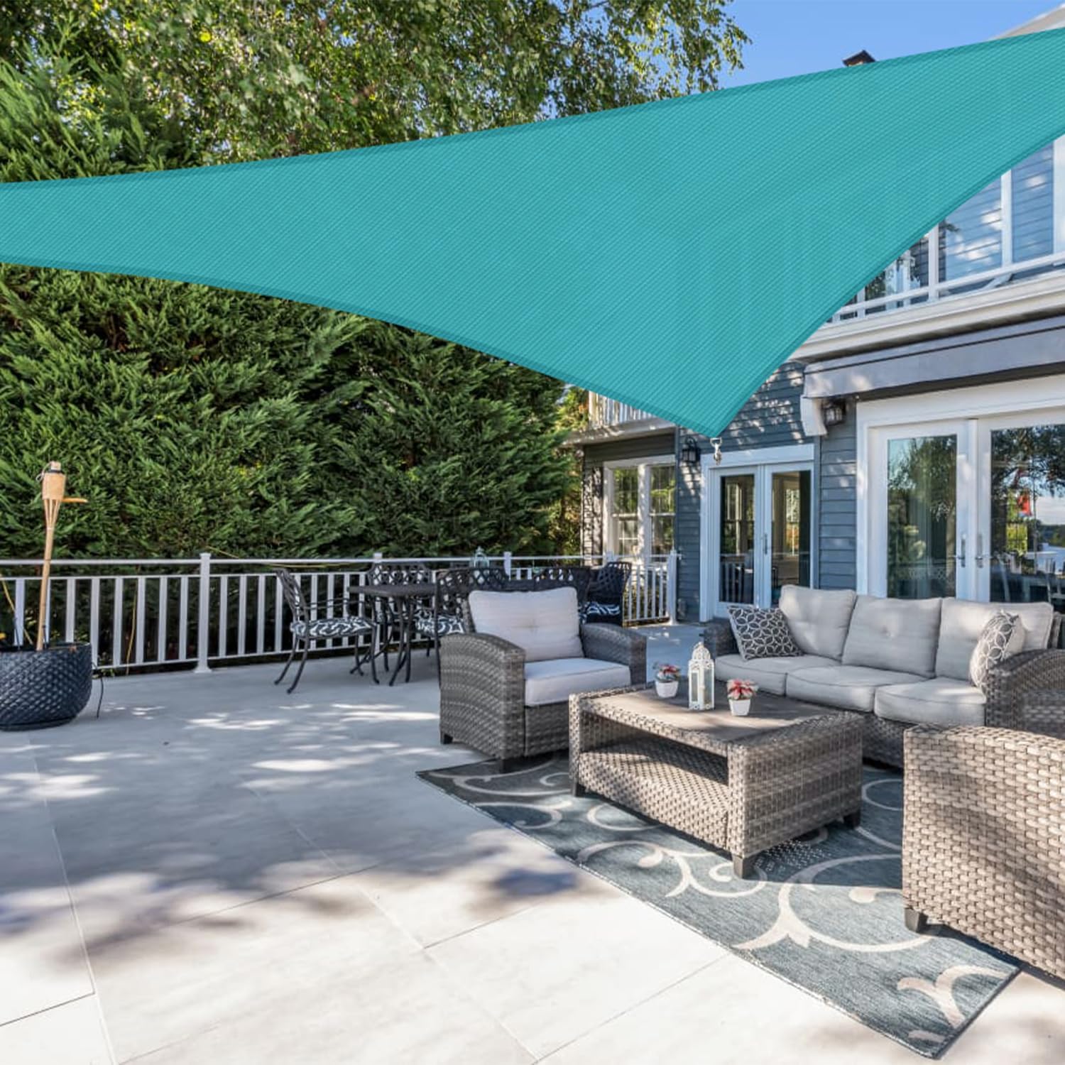 Right Triangle Sun Shade Sail Turquoise 10'x10'x14.1' Air Permeable Shade Cloth Heavy Duty Canopy Awning for Patio Backyard Lawn Garden Outdoor
