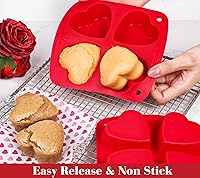 Vista 2 de Webake Molde de silicona en forma de corazón para tartas, sartén para hornear freidora de aire, molde para magdalenas de 4 cavidades para hornear