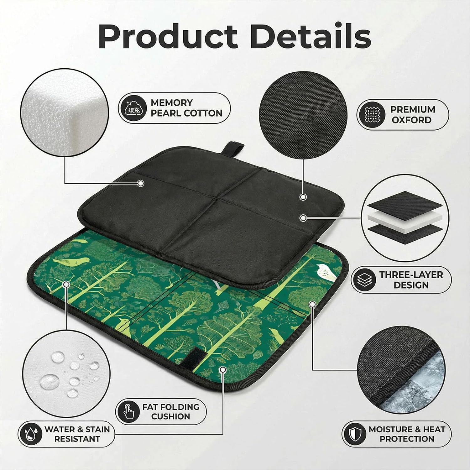 (Scandinavian Animals) Sitting Pad Foldable Seat Cushion Lightweight Camping Seat Mat with Hook for Outdoor Hiking Picnic Camping
