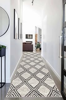 Pelangi Geometrik Karo Desenli Dijital Baskı Yıkanabilir Kaymaz Taban Etnik Kilim Desen Salon Halı, Gri-Bej 100 x 200, 95547001002007