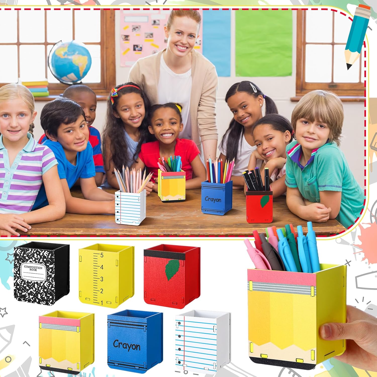 Sherr 6 Pcs Teacher Appreciation Gifts Wooden Pencil Dispenser for Classroom Teacher Pencil Holder End of Year Gift from Student Dispenser Storage Organizer for Classroom Office Desk