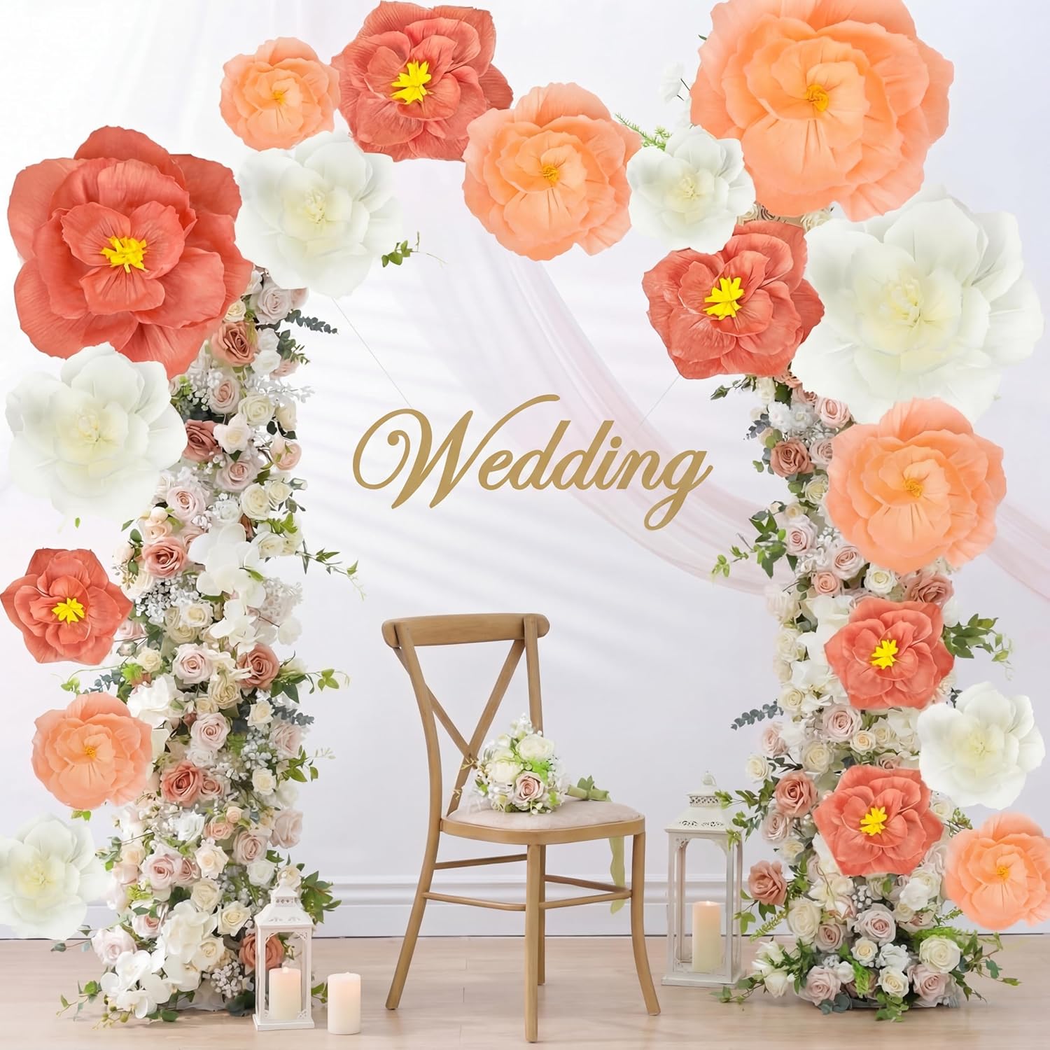 Giant Paper Flowers Artificial Large Paper Flower Decoration for Handcrafted Wall Backdrop Christmas Mexican Wedding Graduation Bridal Shower Birth Party Supplies(Pink White,18 Pcs)
