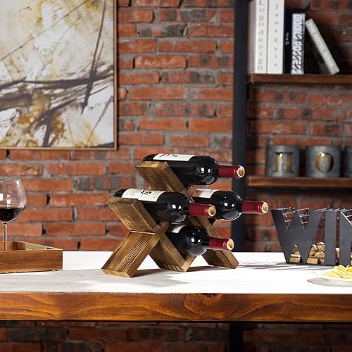 Miniatura 10 de MyGif Estante de vino de latón para 9 botellas, soporte de mesa de metal moderno, almacenamiento horizontal para cocina, bar y comedor, decoración