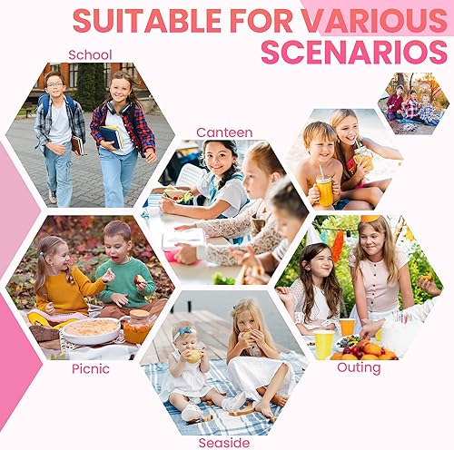 Miniatura 6 de Lonchera térmica para niños, bonita lonchera reutilizable para la escuela, picnic, regalos de cumpleaños para niñas (rosa)