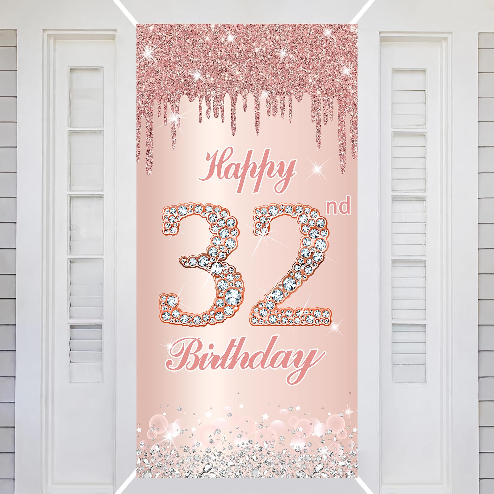 32nd Happy Birthday Decorations Door Banner Pink Rose Birthday Banner for Party Backdrop for Women Door Cover Party Decoration Supplies Poster — image 1
